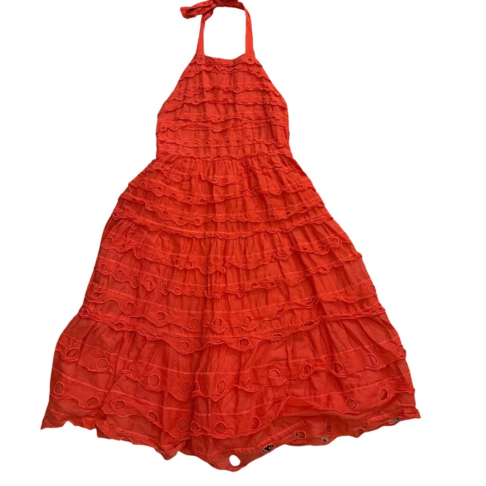 Red Ruffled Tiered Halter Sundress